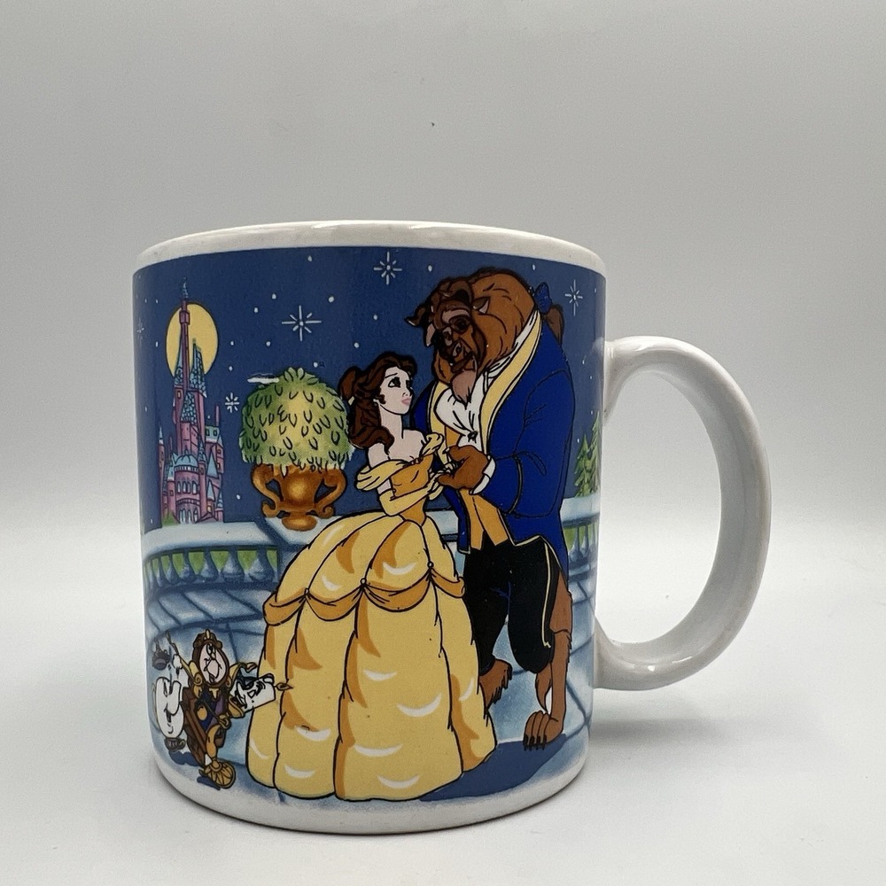 Vintage 1993 Disney Sakura Beauty and The Beast Coffee Mug Cup Belle Beast